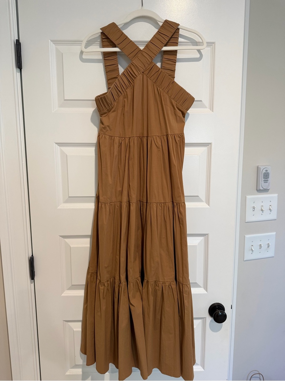 Tiered Crossback Maxi Dress in Brown